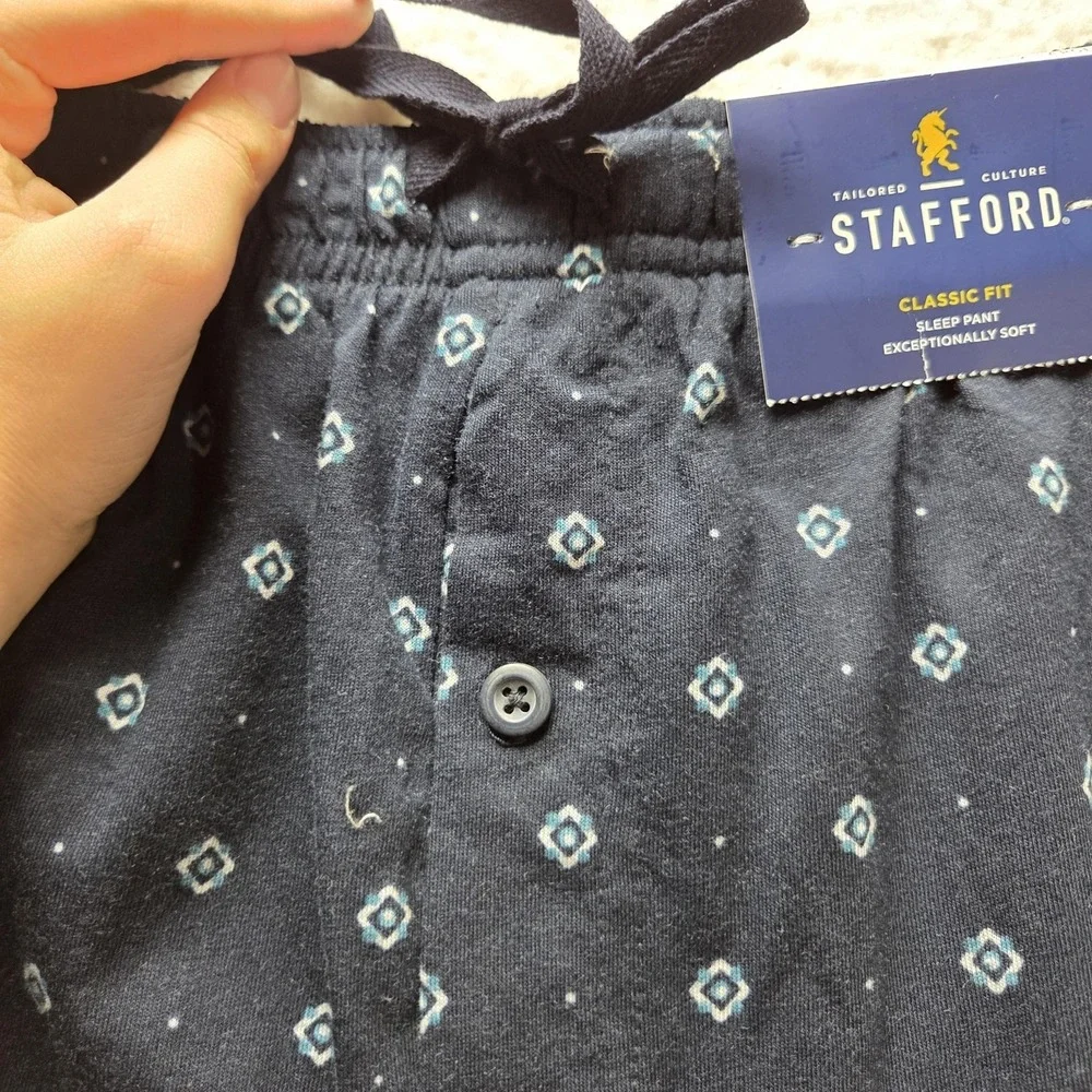 Stafford Mens XL Sleep Pants Navy Neat Geometric Classic Fit Pajama Bottoms NEW